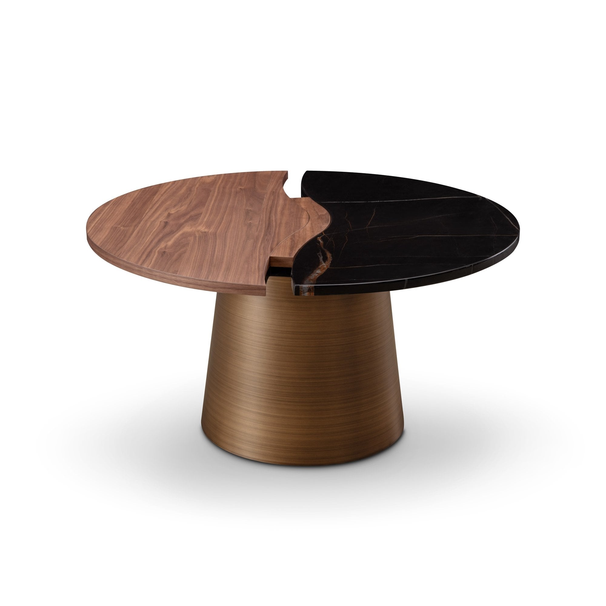 Aurelia Coffee Table in Walnut Wood with Gold Base & Marble Top by Tommy Franks