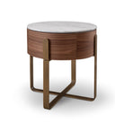 Aurelia Round Walnut Wood Bedside Table with Marble Top by Tommy Franks