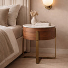 Aurelia Round Walnut Wood Bedside Table with Marble Top by Tommy Franks
