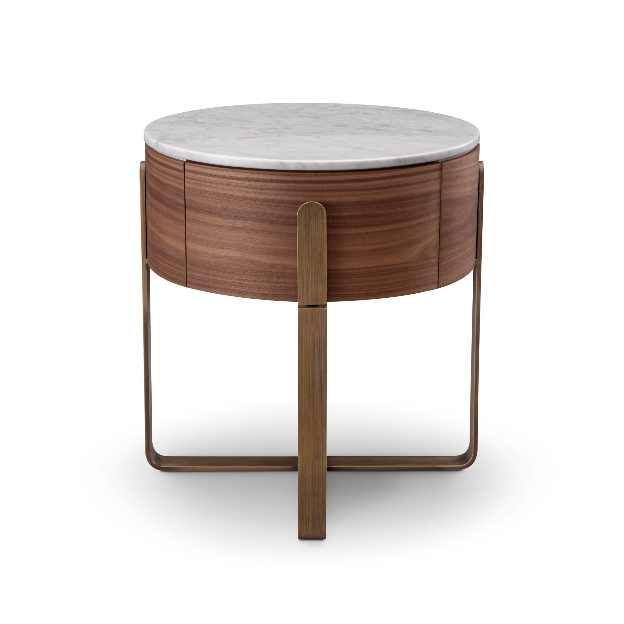 Aurelia Round Walnut Wood Bedside Table with Marble Top by Tommy Franks
