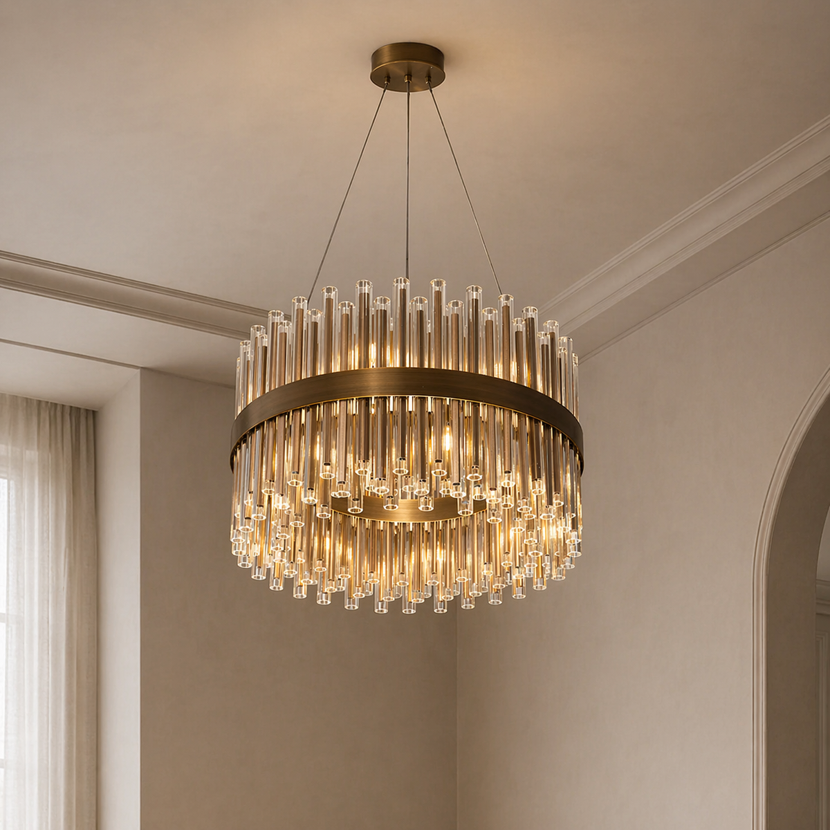 Colmar Antique Brass 14 Light Glass Tube Pendant Light – Cp Lighting ...