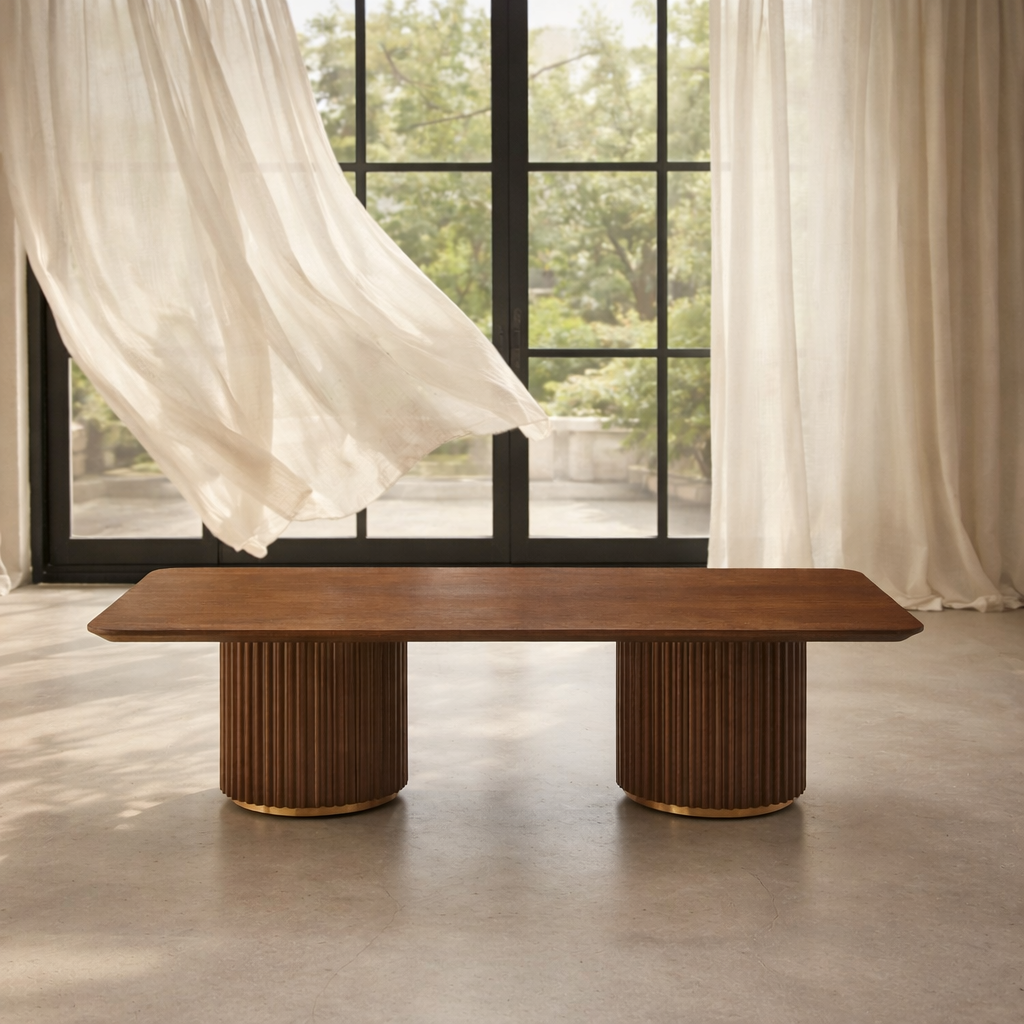 Lantine Walnut & Rose Gold Double Pedestal Coffee Table by Tommy Franks