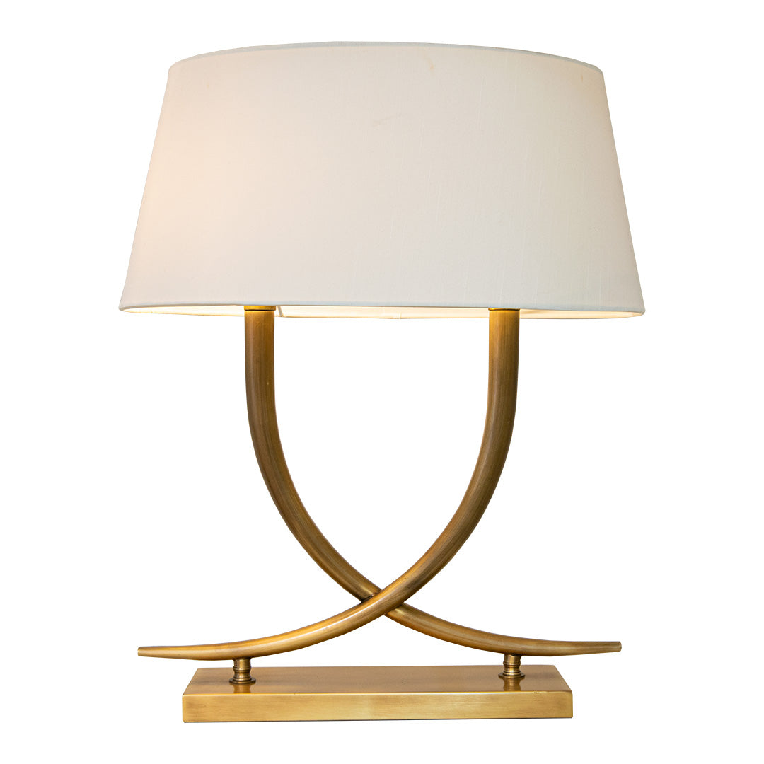 Iva Brass Table Lamp with Cream Fabric Shade by RV Astley