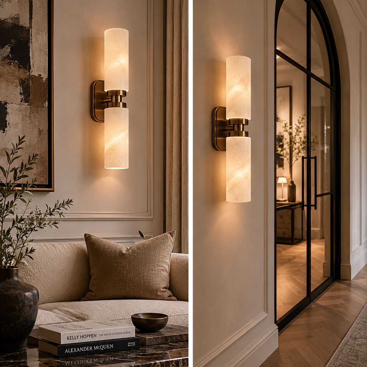 Revere Wall Light in Bronze & Alabaster Shades by Luxe Collection