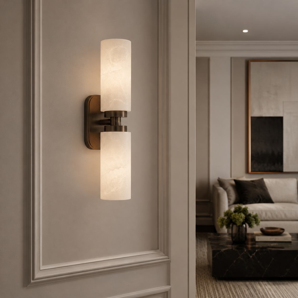 Revere Wall Light in Bronze & Alabaster Shades by Luxe Collection