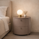 Sims Round Bedside Table Cocoa Wood 2 Drawer by Tommy Franks