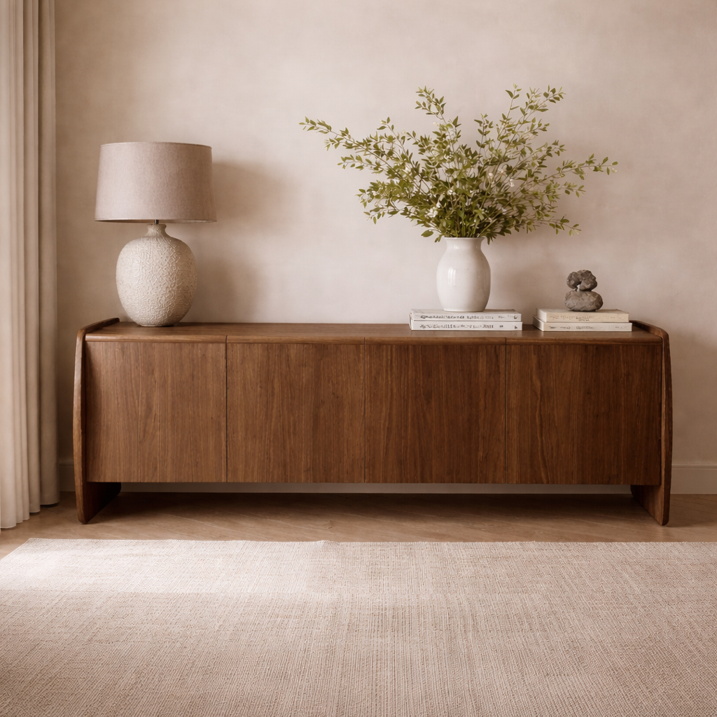 Underline Sideboard Light Walnut Wood 4 Door by Tommy Franks