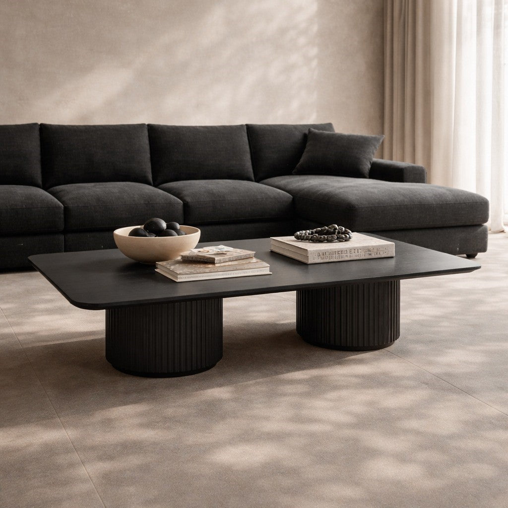 Lantine Black Oak & Lacquer Double Pedestal Coffee Table by Tommy Franks