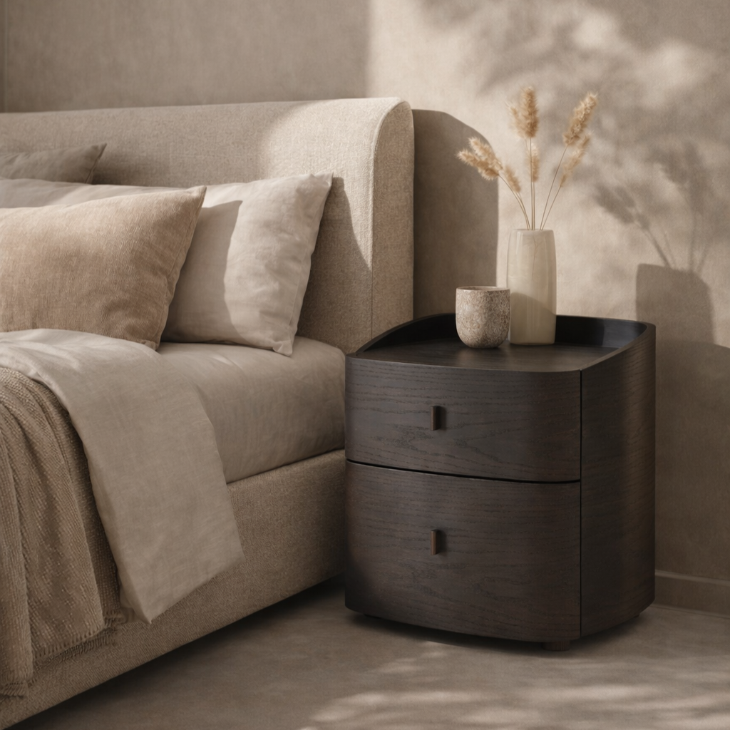 Vertu Smoke Oak Bedside Table by Tommy Franks