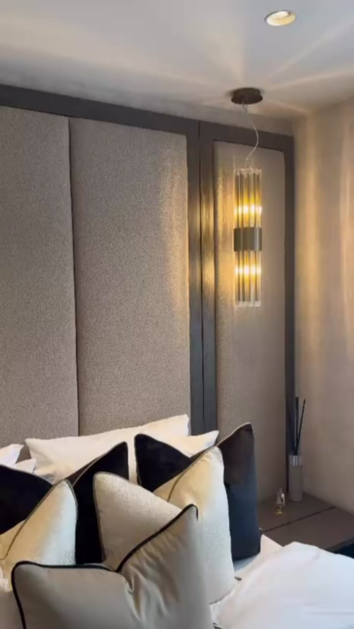 RV Astley Colmar Single Pendant either side of a bespoke beadboard in a bedroom