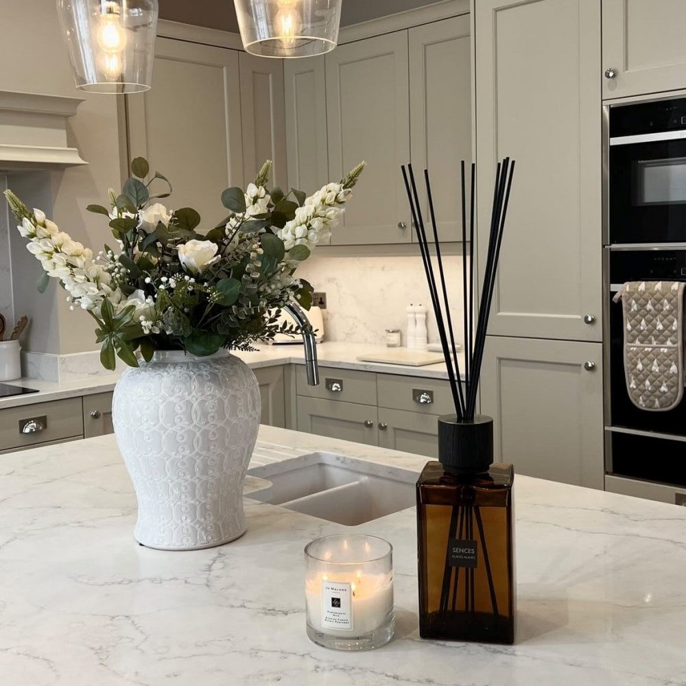 Oversized Glass Reed Diffuser Sences Clear Smoke Grey Toned Glass, Black Beech Lid Oversized Reed Di ...